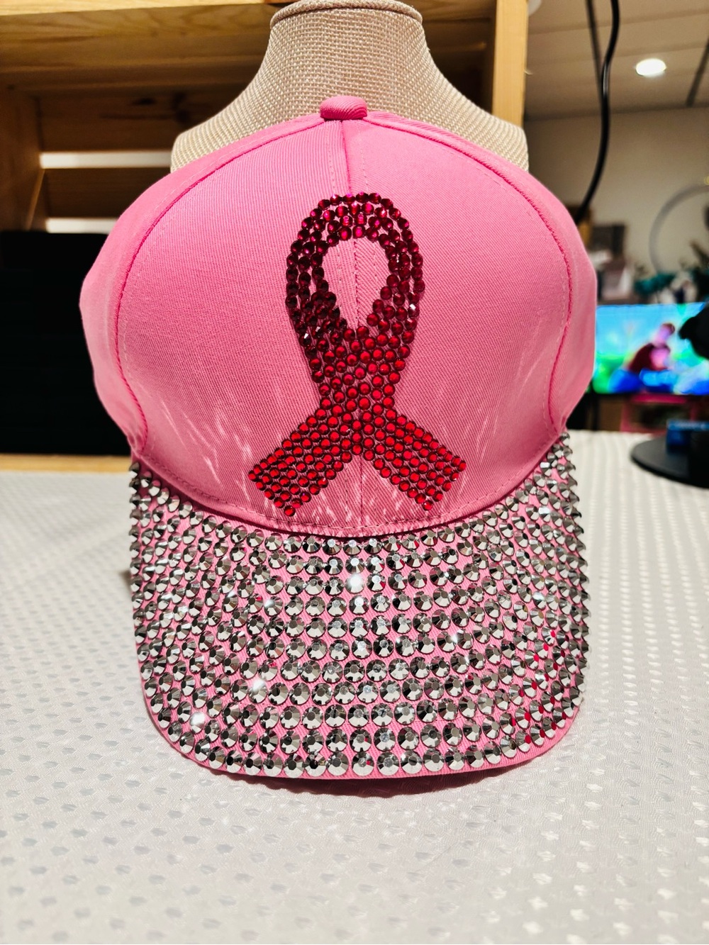 Pink Rhinestone Ribbon Baseball Cap - Brand